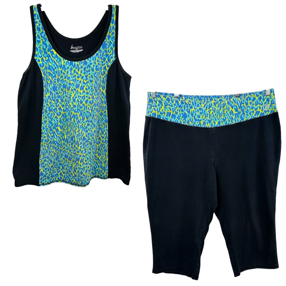Lane Bryant Workout Set Plus Sz 14/16 Leggings 22/24 Tank Top Leopard Black 1596